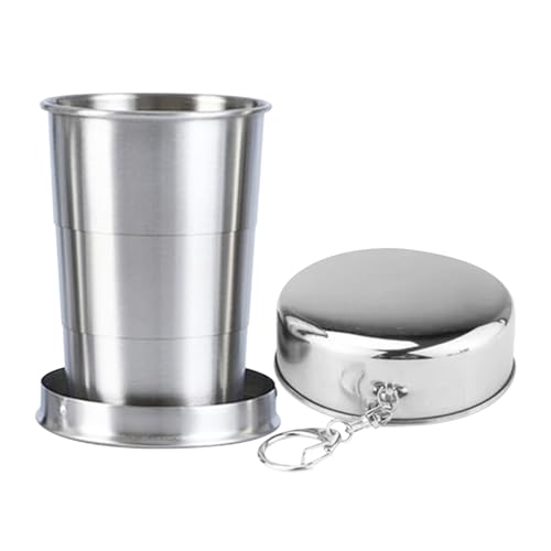 Metallbecher CLASPRSPEBLEE - Faltbarer Stahlbecher 250 ml | Faltbare Becher aus Edelstahl Colpsiblee | Tragbare Becher mit Schlüsselkette | Telescopic Collapdibles Tasse