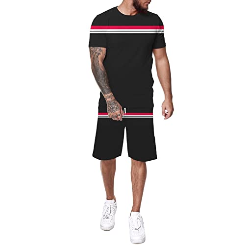 2-teiliges Sport-Set für Herren, T-Shirt Shorts, Mesh-Trainingsanzug-Outfits Herren - Set Rundhalsshirt Sportbekleidung Hawaii freizeitanzug Herren Outfit Komplett Set Sommer Herren (Black, L)