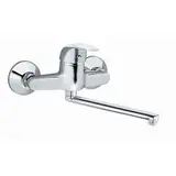 Wandarmatur Küche, Wand Spültischarmatur als Wasserhahn Küche Wandmontage, Küchenarmatur mit langem Auslauf 20cm, Schwenkbar und Ideal auch für Keller und Werkstatt