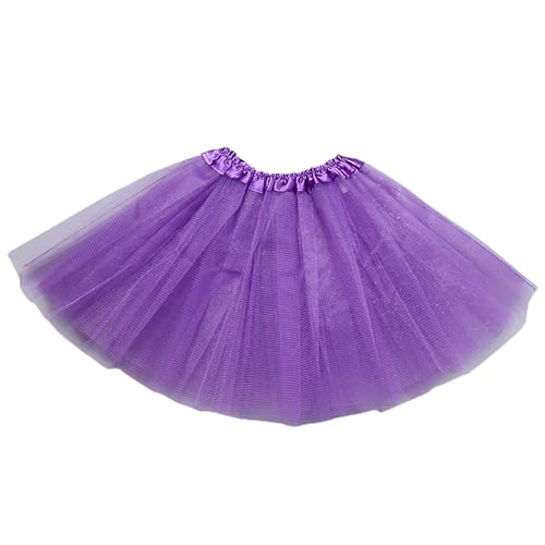 Karneval Kostüm Damen Candy Farbe Multicolor Rock Unterstützung halben Körper Puff Petticoat kleinen kurzen Elastisch Kleid Glitzer Rock Lagig Tüll Tüllrock Minirock Partykleider (Purple-2, One Size)