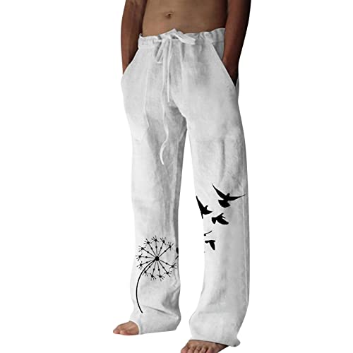 QWUVEDS Schnell trocknende Stretchhose für Herren, eiskalt, atmungsaktiv, Jogger, Kordelzug, Jogginghose mit Taschen Streetwear Hosen (240329D-White, L)