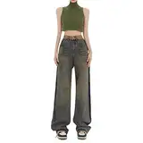 Hosen Damen Jeans Weibliches Frühlings- und Sommerdesign Sense Mop European American Style Retro High Street Yellow Mud Dyed Edge Wide Leg Straight Casual Denim Hose Tumbler Kleidung Mädchen