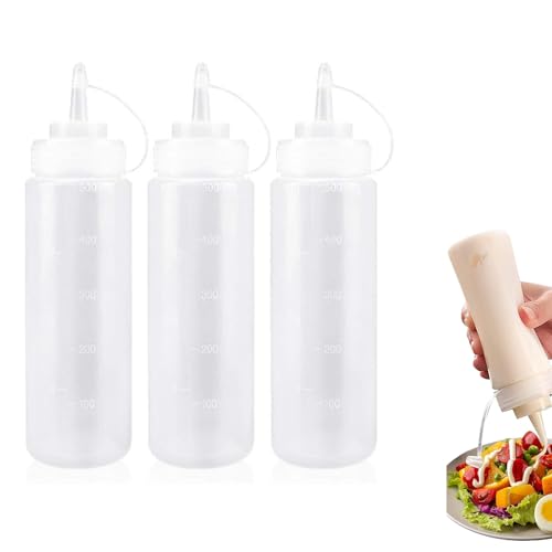 Neylokfen Quetschflasche 3 Stück 500ml Quetschflasche Mit Kappen Squeeze Flasche für Ketchup, Grill, Saucen, Sirup, Dressings (3 Stück 500ml)