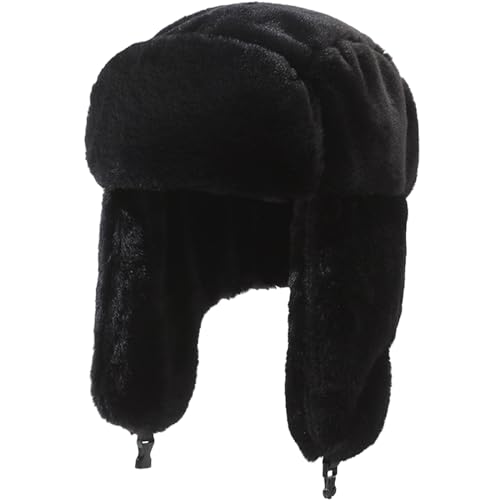 DKDDSSS Unisex Winter Fliegermütze, Wintermütze mit Ohrenklappen Damen Herren Winddicht Trappermütze Russische Mütze Ushanka Warme Kunstfellmütze Bombermütze für Skaten Radfahren Outdoor Aktivitüten