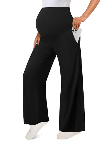 Peauty Buttery weiche Umstandshose mit weitem Bein, Boho-Hose für Freizeit und Arbeit (Größe S-3XL), Schwarz, Groß