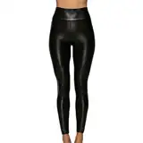 KODMNSW Damen Lederleggings High Waist Pu Leder Leggings Skinny Fit Hose Einfarbige Strumpfhose Leggings Gefüttert Sexy Kunstleder Hosen Frauen Schwarz XXL Angebote des Tages Heute