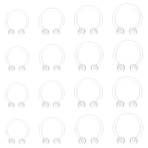 Yolev 16 Stück Hufeisen Septum Piercing 16G Retainer Nase Lippe Helix Tragus Ringe Clear Flexibeler Kunststoff Nasenring Lippenpiercing Ohr Belly Augenbrauen Piercing Ring Jewelry Set