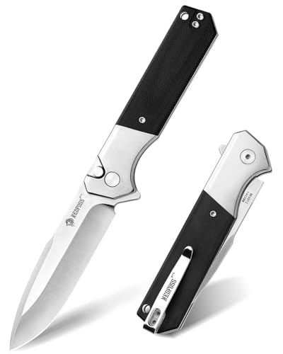 NedFoss BEAST II Klappmesser, 8.5CM 14C28N Stahl Taschenmesser mit Button-Lock, Einhandmesser mit G10 Griff, Outdoor Messer mit Gürtelclip, Survival Messer für den Alltag, Sammlung & Geschenk
