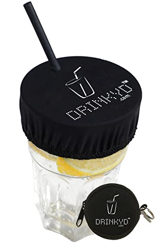DRINKYD™ Antidrogenschutz fürs Glas - Waschbar und Wiederverwendbar - mit Schlüsselanhänger zur Aufbewahrung (1 Pack, Schwarz)