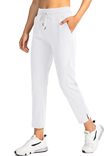 Soothfeel Damen-Golfhose mit 4 Taschen, 7/8 Stretch, hohe Taille, Sweathose, Reisen, athletische Arbeitshose für Damen, Weiss/opulenter Garten, M