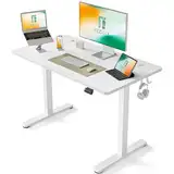 FEZIBO Schreibtisch Höhenverstellbar Elektrisch, 100 x 60 cm Computer Stehschreibtisch mit Memory-Steuerung und Anti-Kollisions Technologie, Mobiler Steh-Sitz-Schreibtisch Ergonomic Weiß Oberfläche