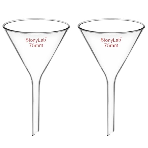 stonylab Glas Trichter, 2er Pack Schwerwandiges Borosilikatglas Kurzstiel Filtertrichter Labor Glaswaren, Durchmesser 75 mm
