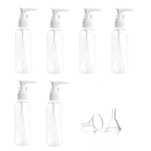 Kunststoff Pumpflasche,Transparente Airless Pumpflasche,Spenderflasche Kunststoff 6PC Transparente Reise Flaschen 100ml Seifenspender mit 2 Trichter für Kosmetische Lotion für Reisen