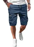 JMIERR Kurze Hosen Herren Baumwolle Cargo Shorts Herren Sommer Freizeithose mit Taschen Blau XL