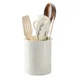 PAVSTINE Küchenutensilienhalter Keramik für Küchentheke, 13,4 x 11 cm Utensilienhalter Küche, Relief Besteckhalter für Küche, Arbeitsplatte Aufbewahrung, Glänzend Glasierte Oberfläche, Weiß