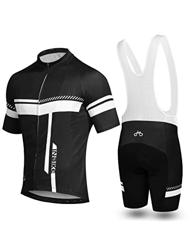 INBIKE Fahrradtrikot Herren Kurzarm Damen Fahrradbekleidung Männer Set Kurz Fahrrad Trikot und Brace Radlerhose mit Sitzpolster(Weiß, XL)