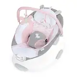 Ingenuity, Babywippe mit Vibration und 8 Melodien, Flora the Unicorn - abnehmbare spielbogen, gepolsterter Kopfstütze, Sicherheitsgurt, Babysitz ,Lautstärkeregler, grau / rosa, ab der Geburt bis 9kg