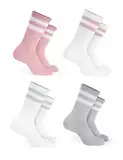 Basic Treasure 4 Paar Sportsocken Kinder, Kindersocken Baumwolle, Kinder Socken Jungen und Mädchen 35-38, Tennissocken, Rosa/Grau/Weiß