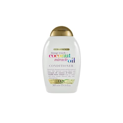 OGX Coconut Miracle Oil Conditioner (385 ml), feuchtigkeitsspendende Haarpflege Spülung mit Kokosöl, Vanilleextrakt & Essenz der Tiare, Locken Spülung mit Anti Frizz Formel; ausgewogenem pH-Wert