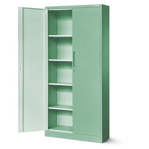 Jan Nowak Aktenschrank C001H Büroschrank Metallschrank Aufbewahrungsschrank 4 verstellbare Fachböden Pulverbeschichtet Abschließbar 195 cm x 90 cm x 40 cm (Pastellgrün)