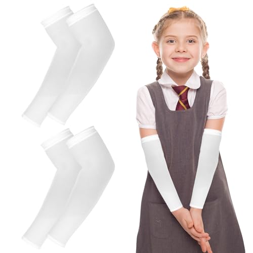 Tucnoeu 2 Paare Armstulpen Kinder, Armsleeve Gaming, Basketball Arm Sleeve, Anti-UV Sonnenschutz Ärmel für Jungen Mädchen(Weiß)