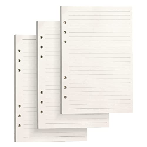 CYH 3 Packungen A5 Liniert Nachfüllpapier, 135 Blätter Papier Blanko Ringbucheinlagen, 6 Löcher Nachfülleinlagen Notizpapier für Notizbuch Skizze Einsätze Tagbuch Malerei