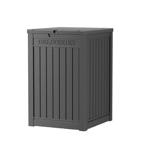 GYMHILL 48 Gallonen große Paketlieferung und Aufbewahrungsbox mit abschließbarer Sicherung, doppelwandiger Harz-Paketlieferung und wasserdichter Deckbox für Veranda, Bordsteinkante (schwarz)