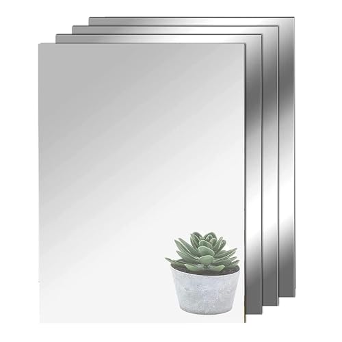 TSKDKIT HD Klebespiegel Spiegel 4pcs Kein Glasspiegel Spiegelfliesen A4 Selbstklebend Spiegelblätter Flexibler Spiegelfolie Selbstklebend Acrylic Wanddekoration Dekospiegel Wandspiegel(29 x 21cm)