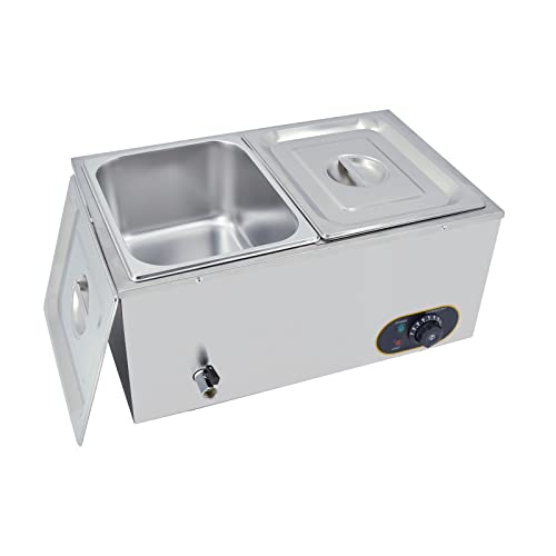 MOOTACO Bain Marie Speisenwärmer Wasserbad Gastro GN-Behältern (GN) 1/2x 2 Warmhalter Edelstahl mit Ablaufhahn 1500W Elektrischer Buffetwärmer,Wasserbad Temperatur einstellbar von 30-85 °C