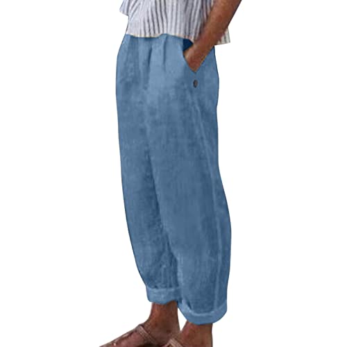 Generisch Musselin Hose Damen Lang Leichte Sommerhose - Leinenhose Freizeithose Stretch Baumwolle Elegant Haremshose Luftig Sommer Bequeme Stoffhose
