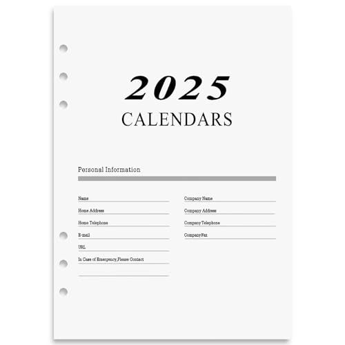 A5 Refill Papier Linie 2025 Daily Planner Refills 6 Löcher A5 Nachfüllpapier 176 Blätter 14 X 20,5 CM Nachfüllbare für Tagbuch Notizbuch Persönlicher Planer Organizer (Beige, A5 2025)