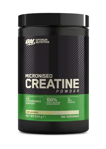 Optimum Nutrition mikronisiertes Kreatin-Pulver, 100% reines Kreatin-Monohydrat-Pulver für Leistung und Muskelkraft, ohne Geschmack, 186 Portionen, 634 g