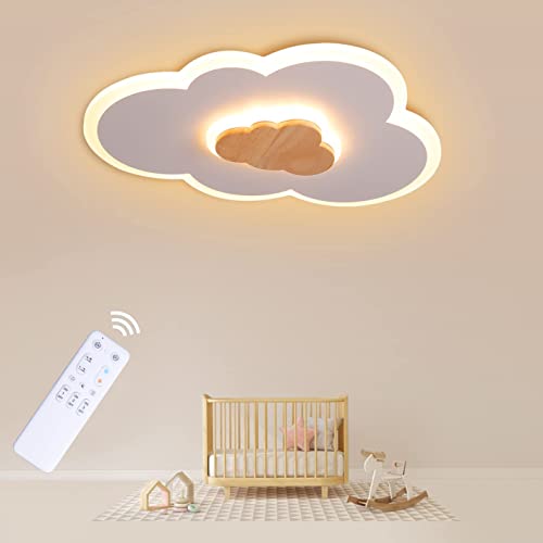 FANLG LED Deckenlampe Wolken, 26W 50CM Kinderlampe Deckenleuchte dimmbar mit Fernbedienung 3000-6000K, kreative Wolkenlampe Holz Deckenlampe für Kinderzimmer | Schlafzimmer | Wohnzimmer