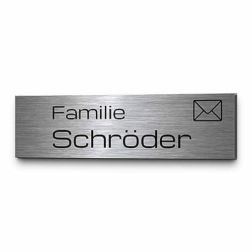 Edelstahl Briefkastenschild selbstklebend mit Gravur o. mit Bohrlöchern | Namensschild Türschild Familie versch. Größen | Edelstahlschilder für Haustür Briefkasten personalisiert | Türklingel Schild