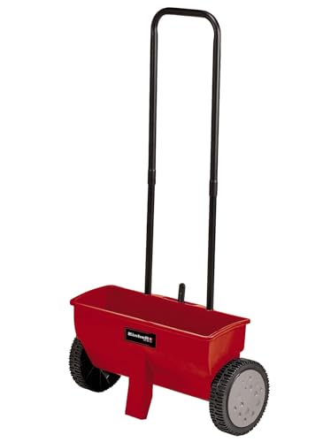 Einhell Streuwagen GC-SR 12 (12 l, 45 cm Streubreite, Doppelschubbügel, beidseitiger Schnappverschluss, Stellhebel, korrosionsfeste Walze, Gehäuse aus bruchfestem Kunststoff), Rot