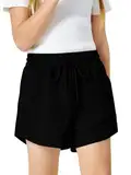 Haloumoning Mädchen Sweatshorts Elastische Taille Kordelzug Shorts Kinder Sommer Kurze Hose Casual Sporthose, Schwarz, 10-12 Jahre