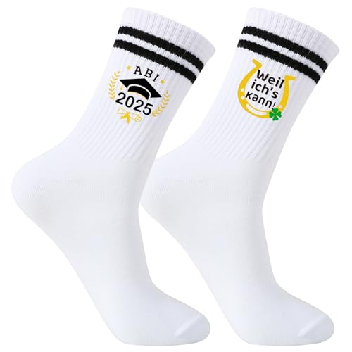 BOFUNX Lustige ABI 2025 Sportsocken - Weil ich's kann Sportsocken Tennissocken Bestandene Prüfung Geschenk zum Abitur Abschluss für Jungen Mädchen 38~46