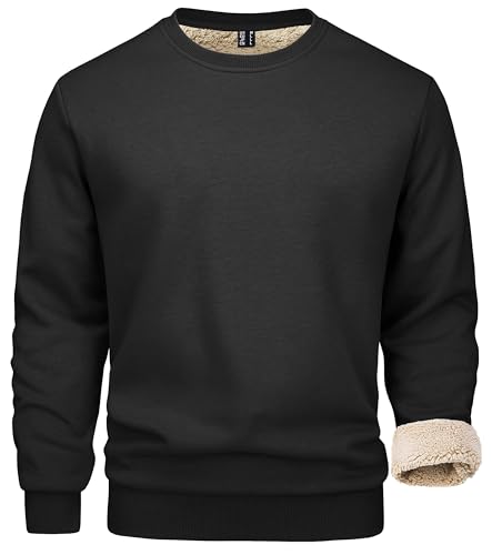 MAGCOMSEN Pullover Herren Winter Crewneck Sweatshirt Outdoor Warme Laufshirt Gefüttert Langarmshirt ohne Kapuze Schwarz 3XL