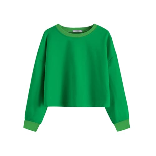 Arshiner Mädchen Baumwolle Crop Tops Kinder Langarmshirt Pullover Sweatshirts für 5–12 Jahre Grün 140