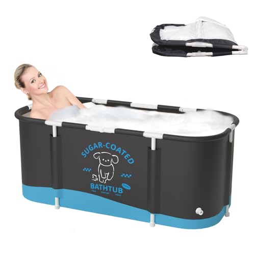 Sinbide Badewanne Zusammenklappbare Badewanne Ideale Familienbadewanne Gartenpool für Kinder Leicht zu montierender Toilettengurt Geeignet für Erwachsene und Kinder 115x60x50cm (LxBxH) (hellschwarz)