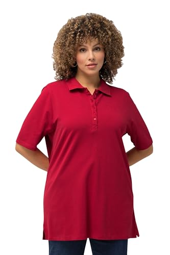 Ulla Popken Damen Basic Poloshirt Langarmshirt, Mohn, 46-48 EU