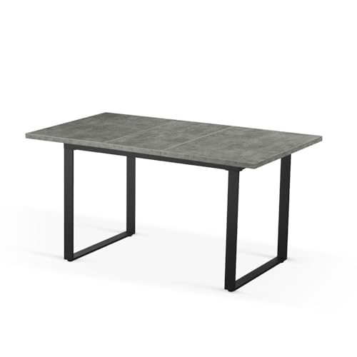 B&D home Esstisch Anna | ausziehbar 120-160 x80 cm 4-6 Personen Küchentisch Holztisch mit Kufengestell schwarz für Küche, Esszimmer | skandinavisch Industrial Design | Beton Optik, 11202-US-BETO-P