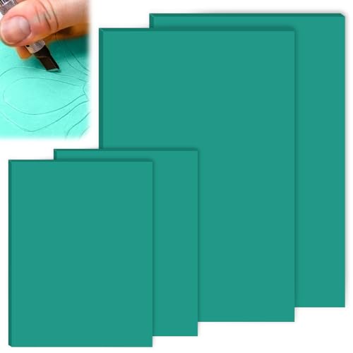 BAIFULAI 4 Stück Weichgummi Linoldruck Platte zum Gravieren, 2*A4 und 2*A6 Weichgummi Linoleum Platte, Grün Linoldruck Set, PVC Linolschnitt Platten für Stempel, Bastel und Druckprojekte