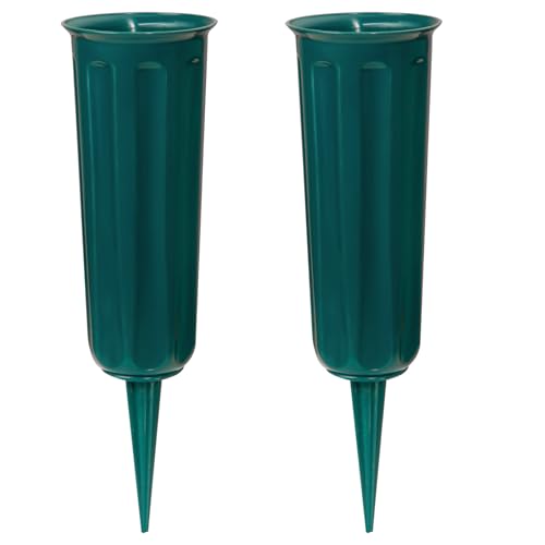 Grab Vasen mit Spikes, Kunststoff Blumenhalter für Friedhof, Blumenvase Grab Dekorationen für Friedhof Grabstein Grabseite (2 Pack Grün)
