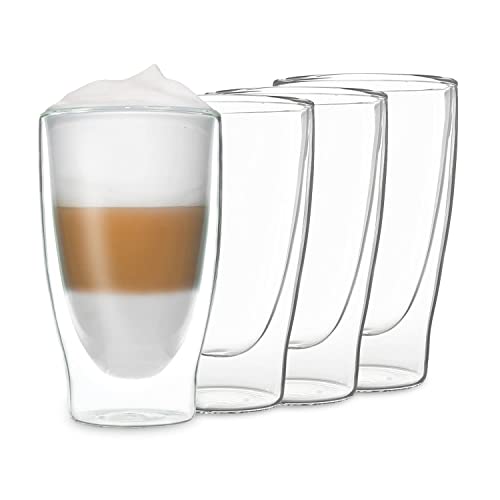 DUOS® Latte Macchiato Gläser Set 4x400ml, Doppelwandige , Kaffeegläser, Teegläser, Cappuccino, Eiskaffee Gläser Thermogläser Espressotassen Glas