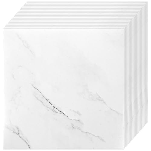 CYEER 20 Stück 30x30CM PVC Bodenbelag Selbstklebend, Vinylboden Selbstklebend Wasserfest Rutschfest, Selbstklebende Bodenfliesen für Küche, Wohnzimmer, Badezimmer(Weiß Marmoriert)