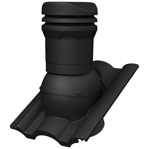 Parotec Entlüftungskamin DN 125 mm – niedrige 325 mm – passiv Dachlüfter für BRAAS TAUNUS Dachziegel – Dachentlüftung | Lüftungsziegel Schwerkraftlüftung – RAL 9005 Schwarz