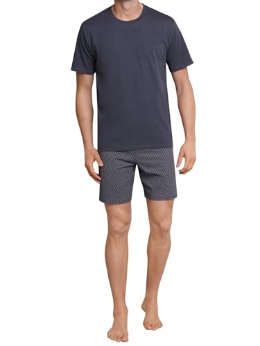 Schiesser Herren Kurz Rundhals - Nightwear Set Zweiteiliger Schlafanzug, Anthrazit_159634, 52 EU