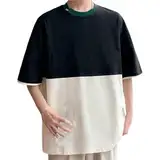 Vhersily Herren T-Shirt Streetwear Oversize - Vintage T-Shirt mit Grafikdruck, Trend Jugendmode, ideal für Konzerte und Freizeit, Casual Patchwork T-Shirts Unisex, minimalistisches Design, Bk2, Large