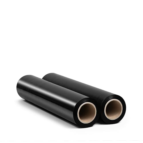 RAGO® Stretchfolie Schwarz folie für möbel 2 Stück 130m l Hand Stretchfolie rollen I Palettenfolie Handfolie Wickelfolie I Verpackungsmaterial (7,5 x 7,5 x 40 cm) 0,9 kg I 130m Länge